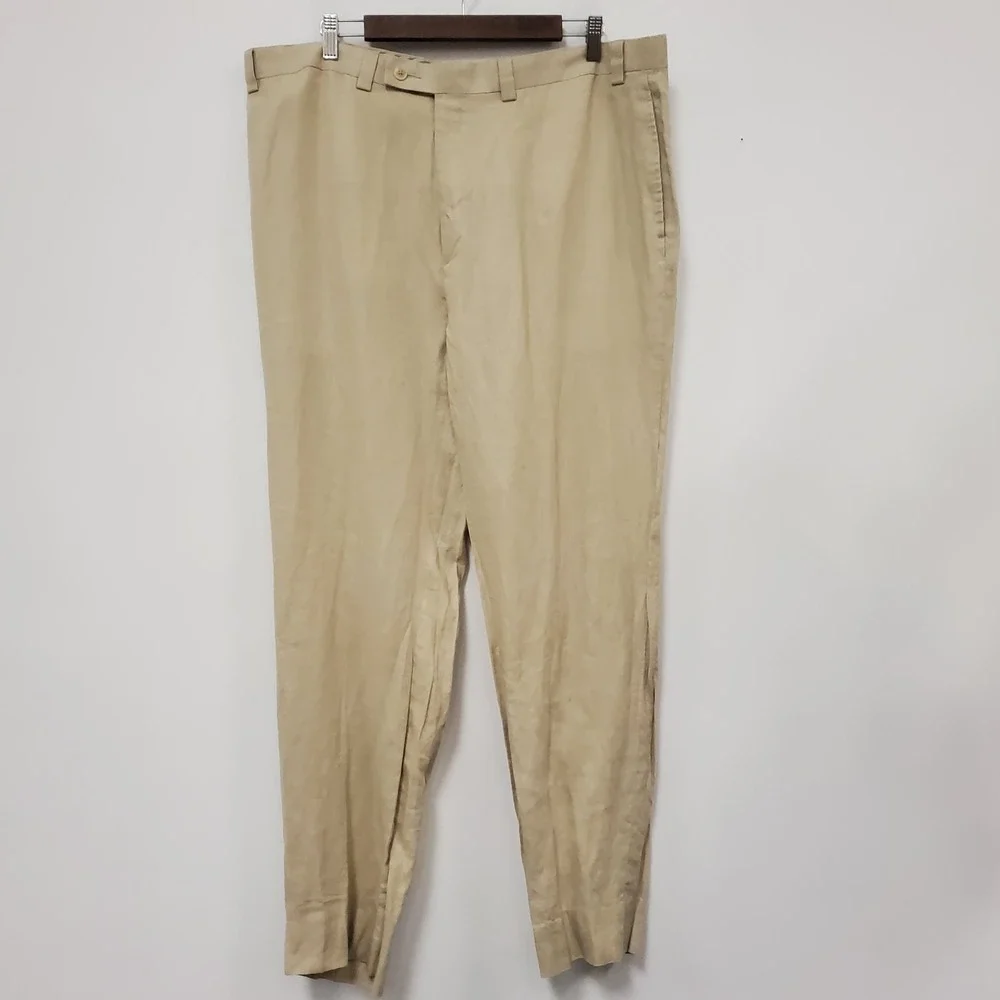 Calvin Klein Mens Linen Straight Leg Pants Size 42R Beige Wedding Coastal Beachy